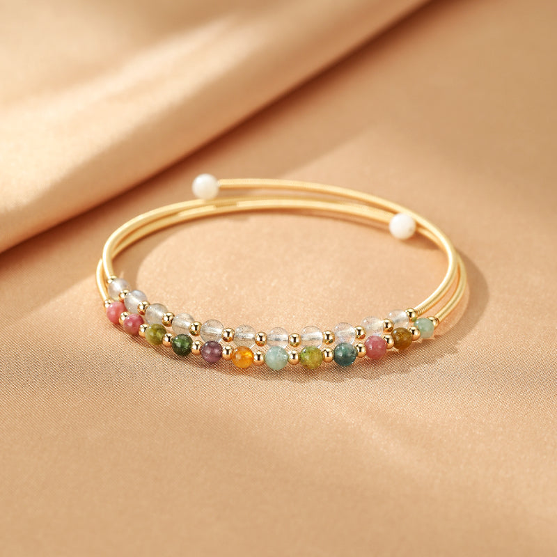 Bracelet Labradorite et Tourmaline – Symphonie Minérale, Plaqué Or 14K