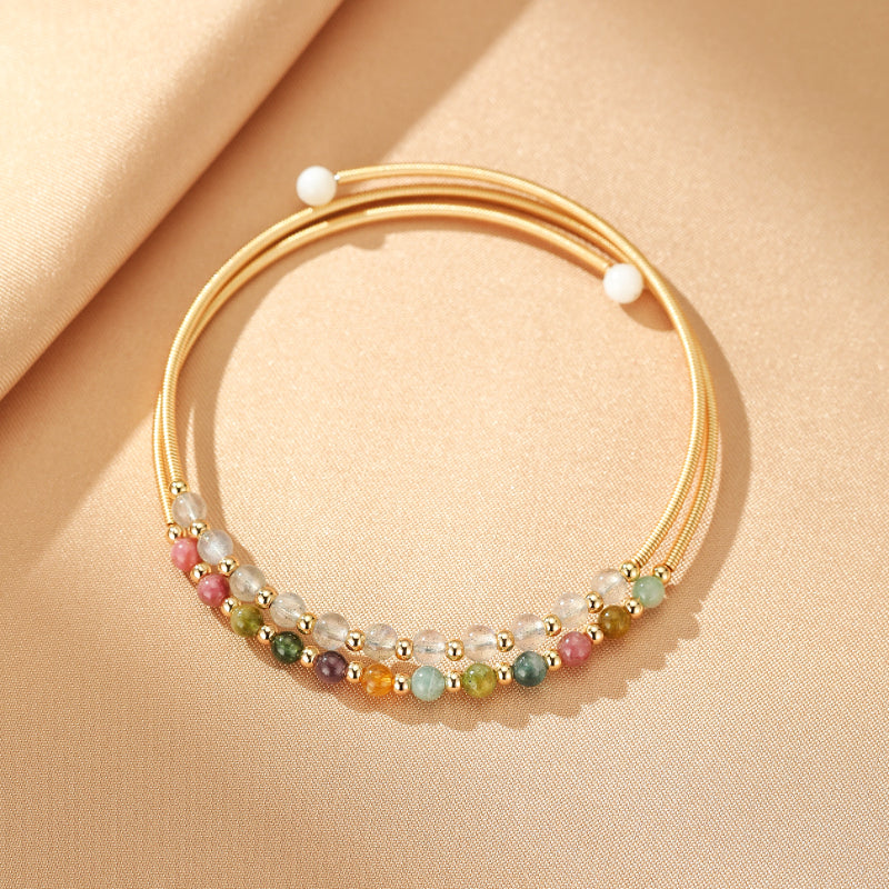 Bracelet Labradorite et Tourmaline – Symphonie Minérale, Plaqué Or 14K