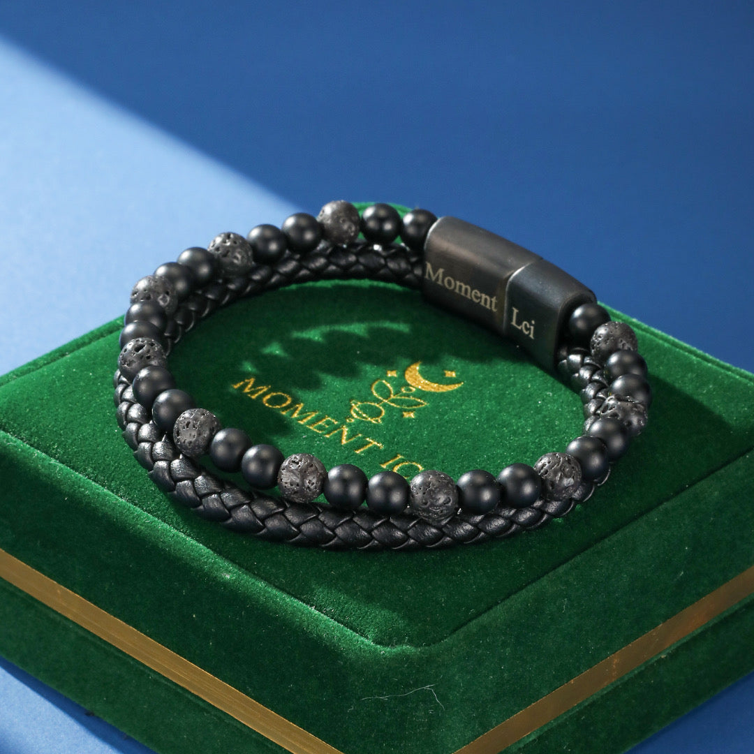 Bracelet Homme Cuir Œil de Tigre ou Pierre de Lave – Triple Force