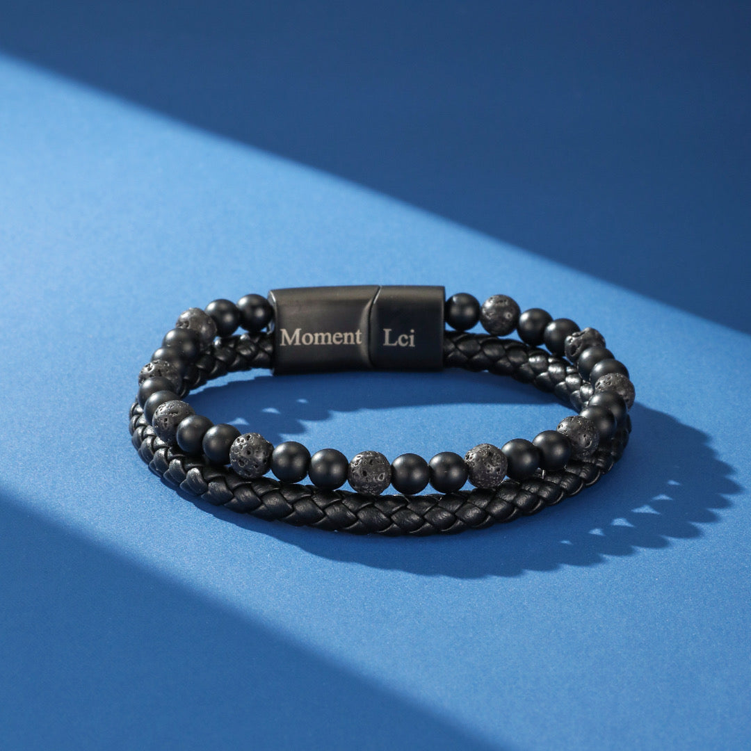 Bracelet Homme Cuir Œil de Tigre ou Pierre de Lave – Triple Force