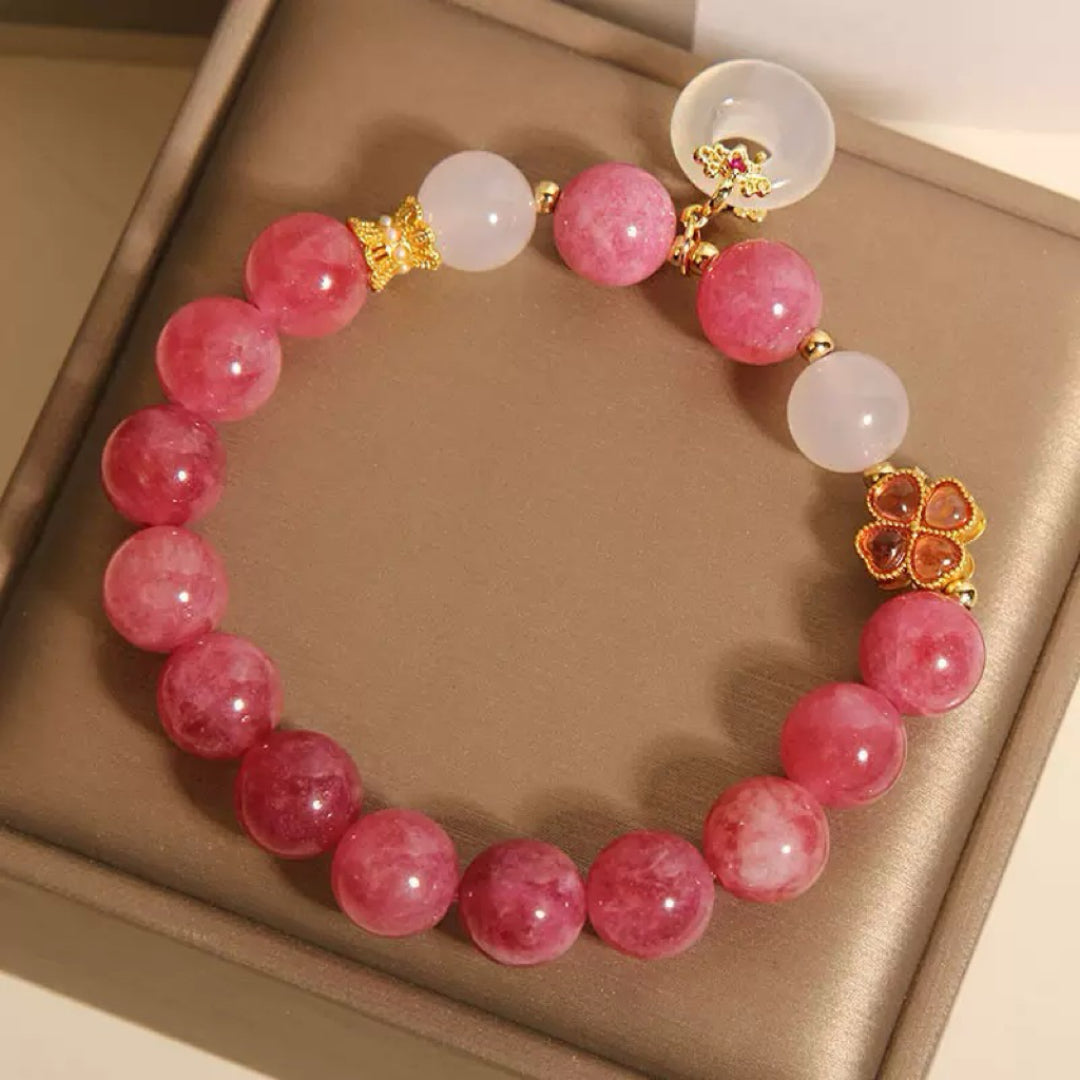 Bracelet Tourmaline Rose et Jade Blanc – Chance Éclatante