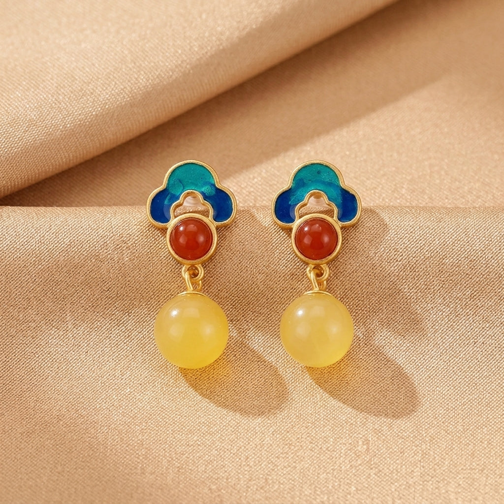 Boucles d'Oreilles Ambre – Nuage Précieux, Argent Plaqué Or