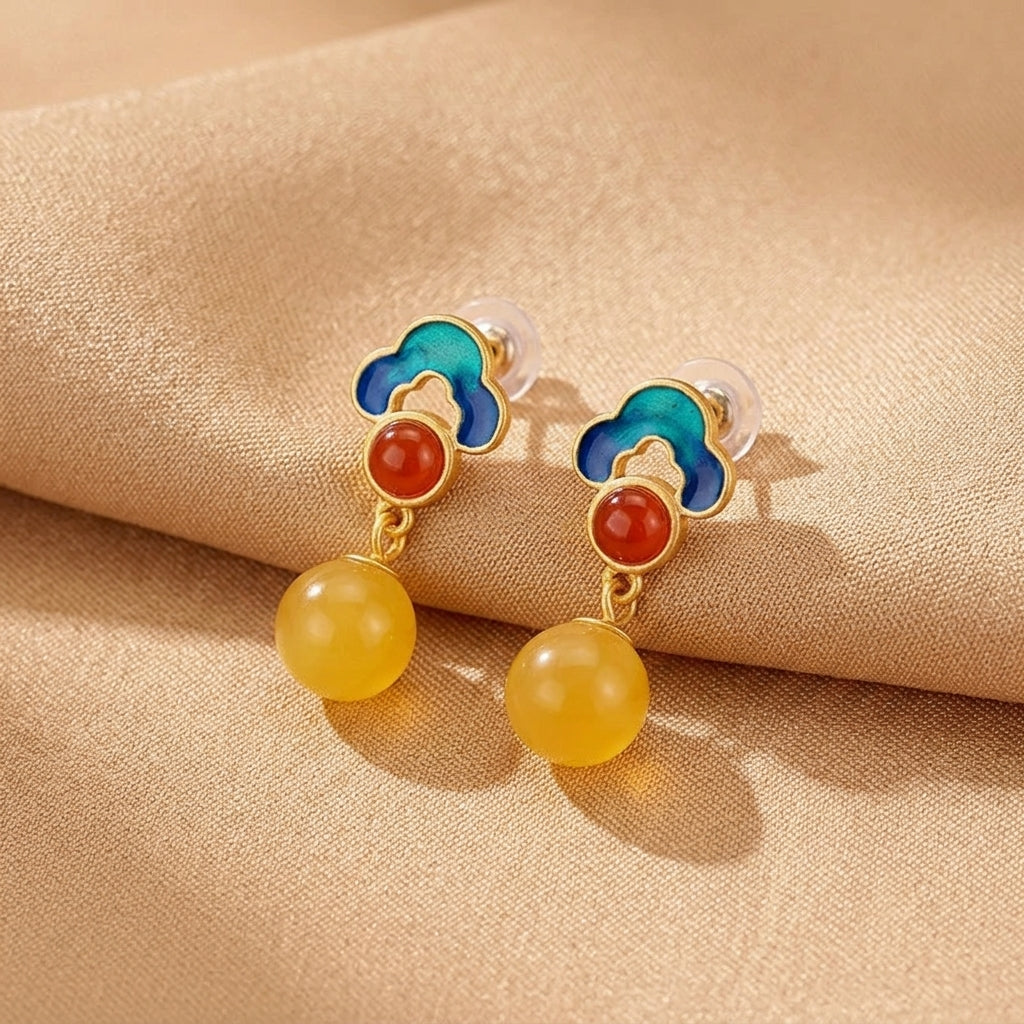 Boucles d'Oreilles Ambre – Nuage Précieux, Argent Plaqué Or
