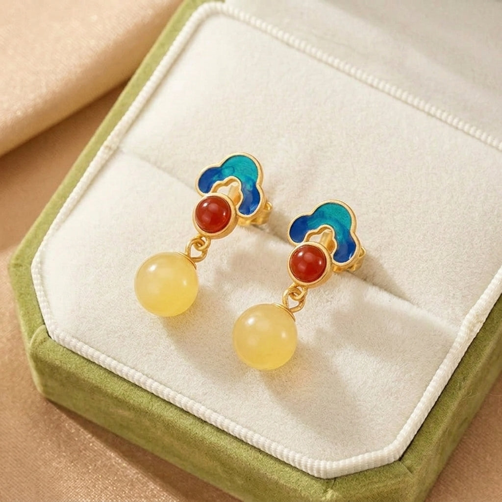Boucles d'Oreilles Ambre – Nuage Précieux, Argent Plaqué Or