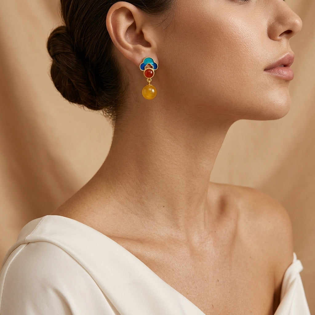 Boucles d'Oreilles Ambre – Nuage Précieux, Argent Plaqué Or