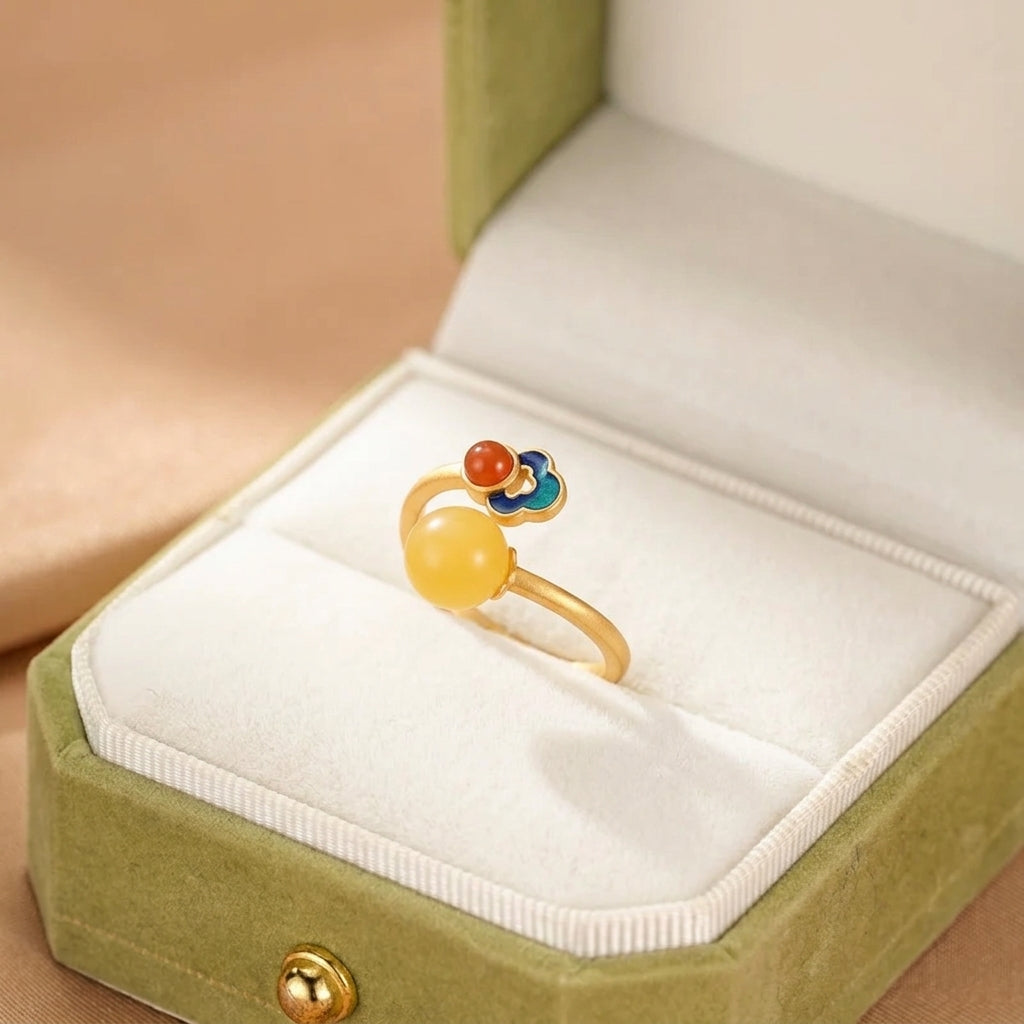 Bague Ambre – Nuage Précieux, Argent Plaqué Or
