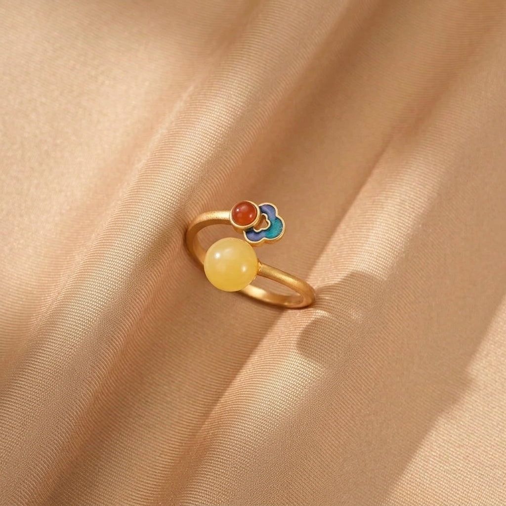 Bague Ambre – Nuage Précieux, Argent Plaqué Or
