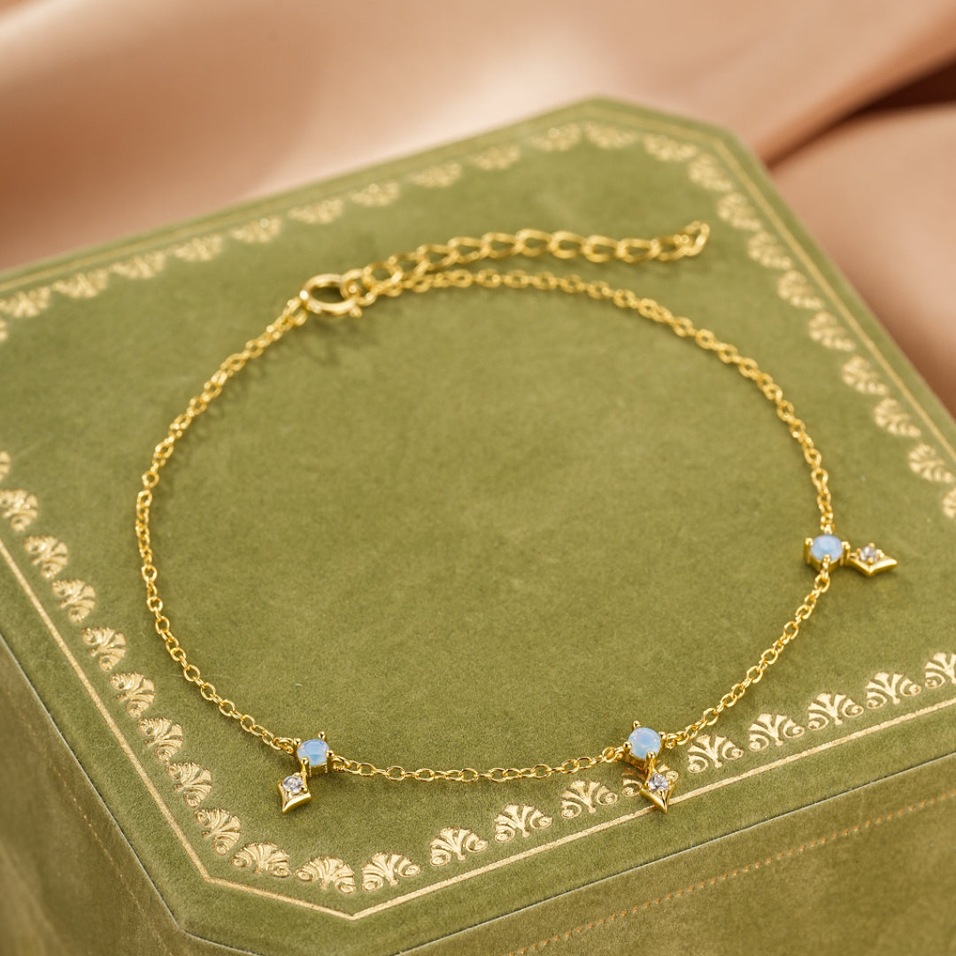 Bracelet Opale – Charme Étoilé, Argent Plaqué Or