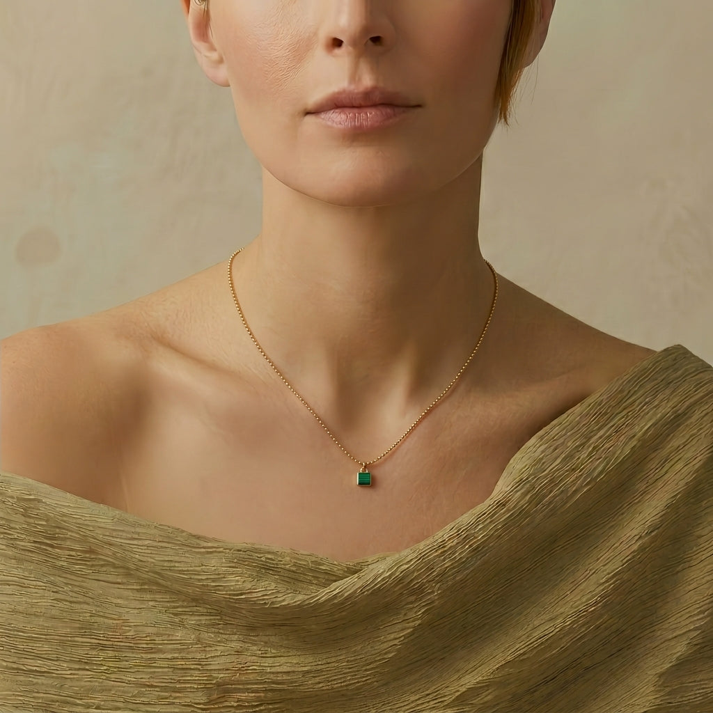 Collier Malachite – Verrou de Chance, Argent Plaqué Or 18K