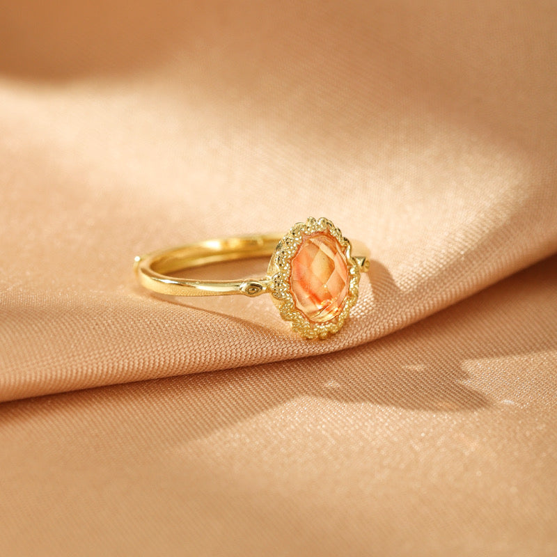 Bague Citrine – Beauté Solaire, Argent Plaqué Or