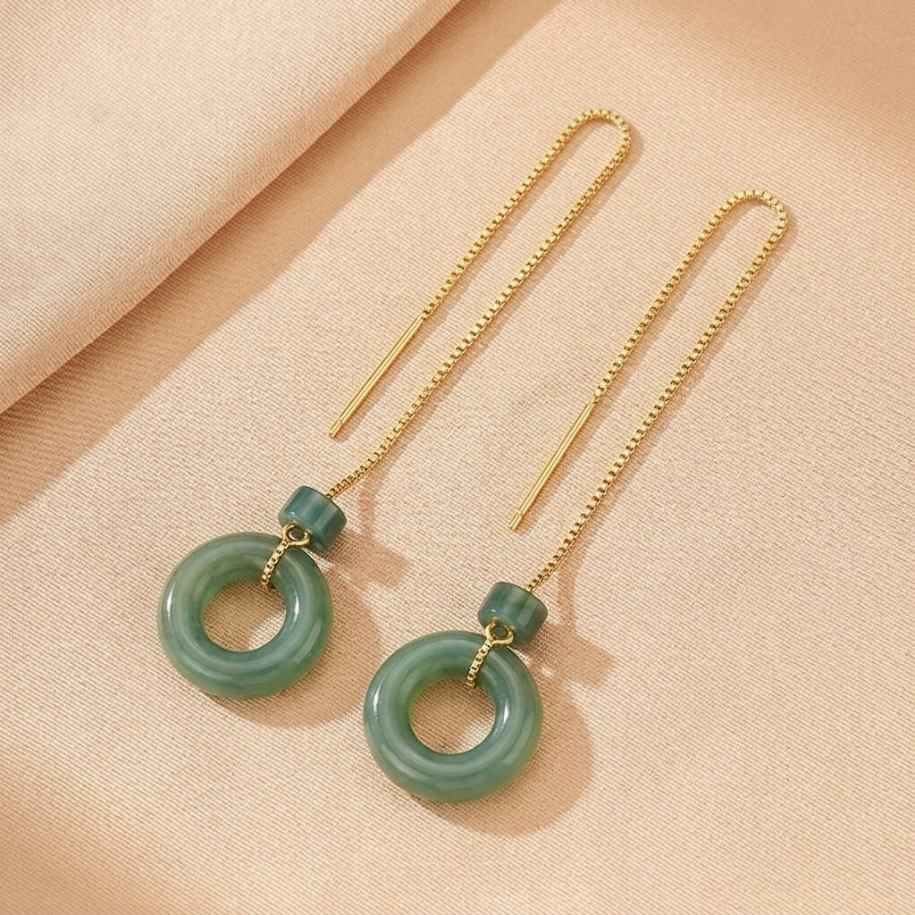 Boucles d'Oreilles Jadéite Bleue – Grâce Majestueuse, Argent Plaqué Or