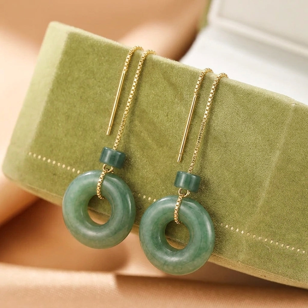 Boucles d'Oreilles Jadéite Bleue – Grâce Majestueuse, Argent Plaqué Or