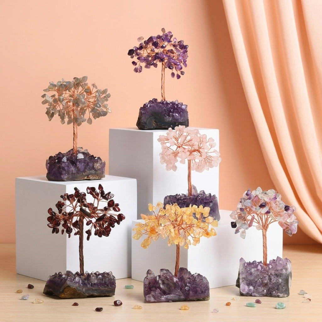 Arbre de Vie Améthyste et Quartz Rose – Essence Cristalline