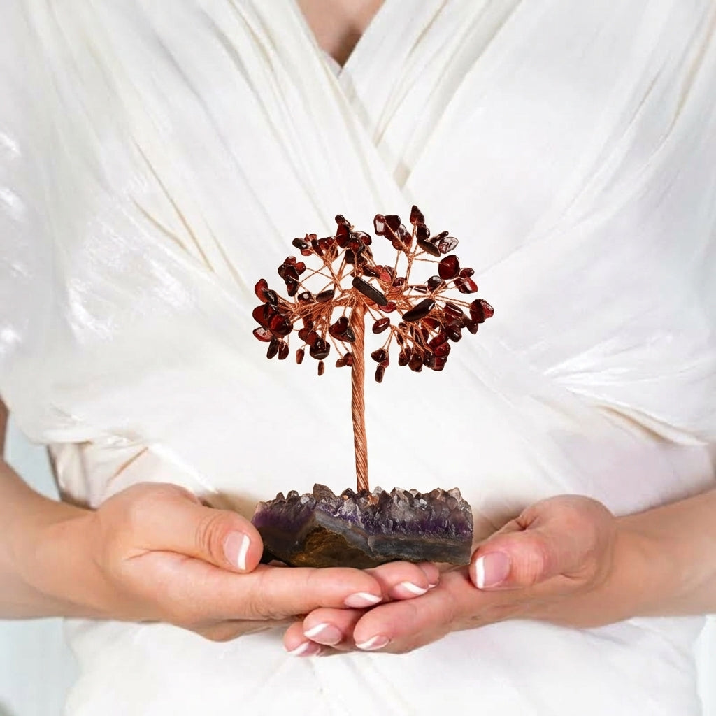Arbre de Vie Améthyste et Quartz Rose – Essence Cristalline