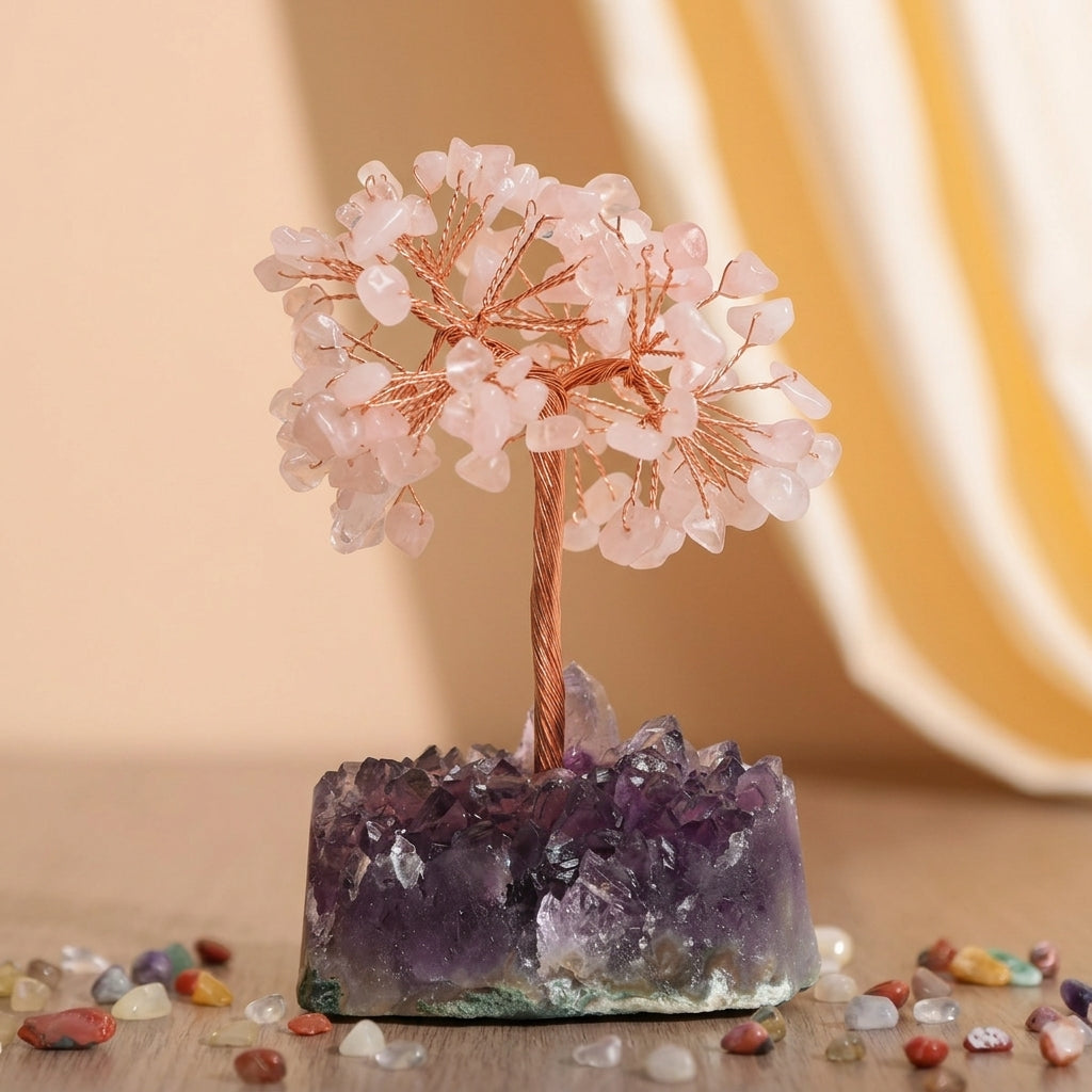 Arbre de Vie Améthyste et Quartz Rose – Essence Cristalline