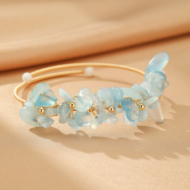 Aquamarine and Pearl Bracelet – Aquatic Radiance, 14K Gold Plated Brass