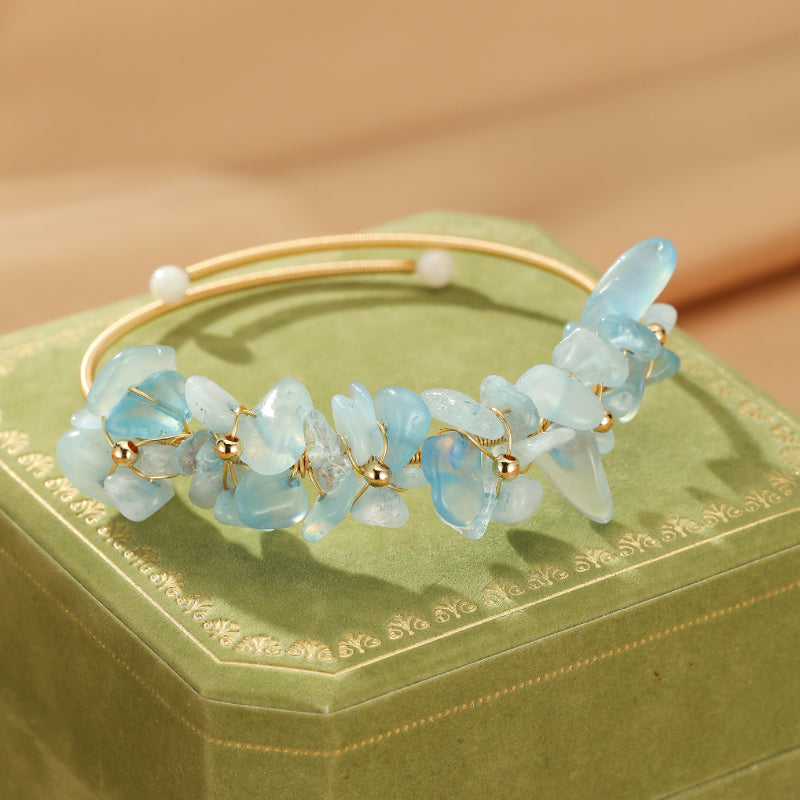 Aquamarine and Pearl Bracelet – Aquatic Radiance, 14K Gold Plated Brass