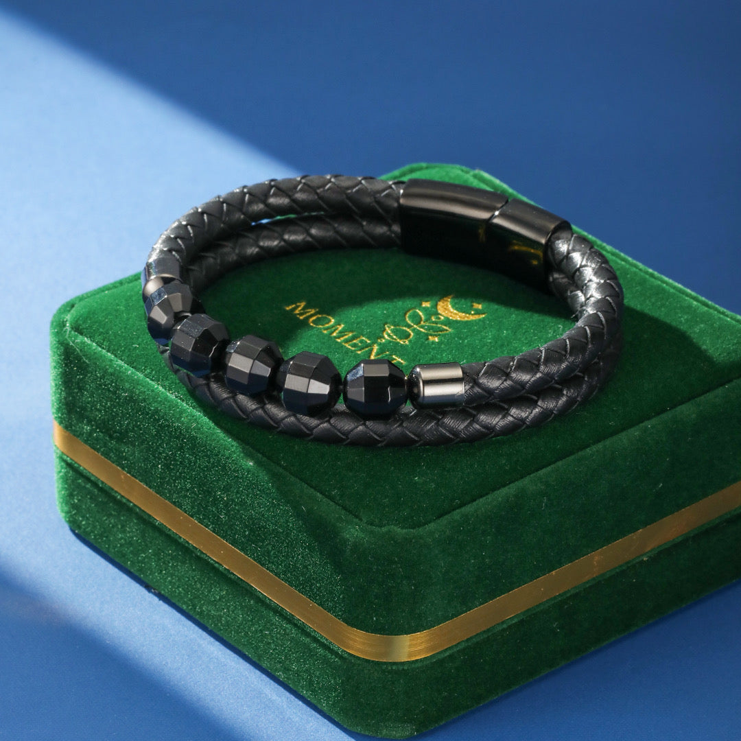Bracelet Homme Cuir Onyx – Sombre Élégance