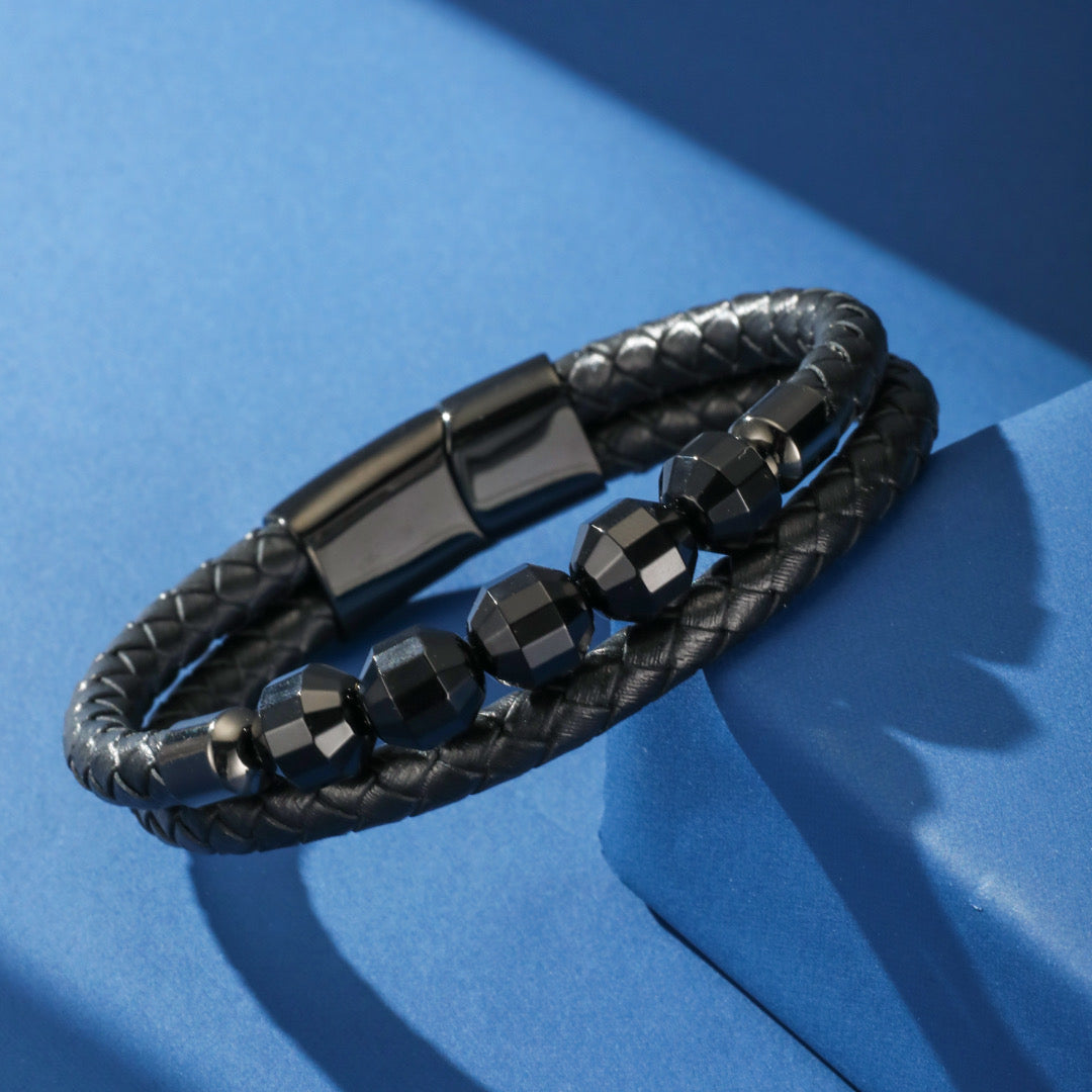 Bracelet Homme Cuir Onyx – Sombre Élégance