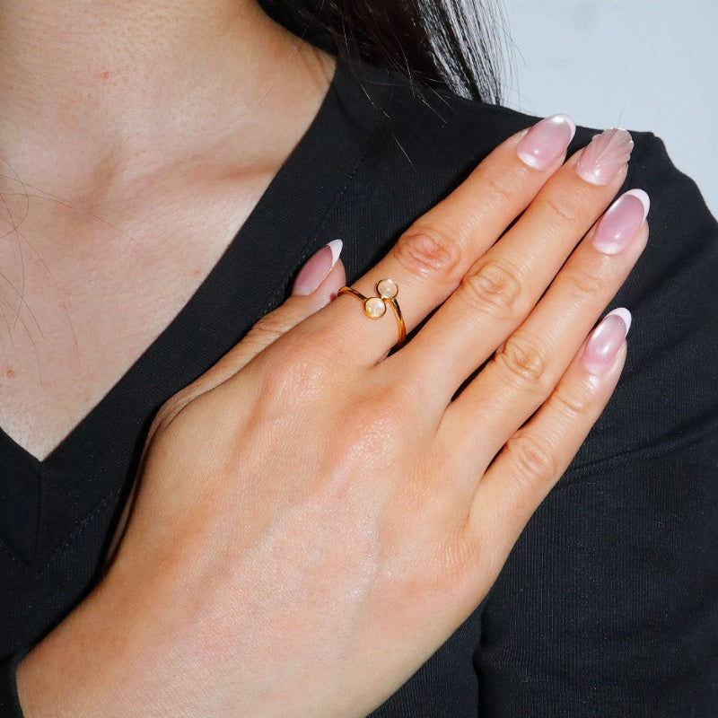 Bague Pierre de Lune – Étreinte Lunaire, Argent Plaqué Or