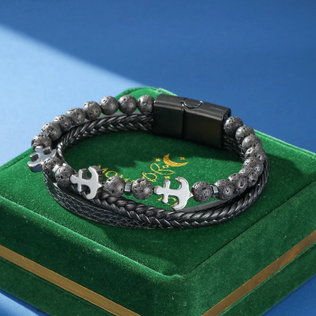 Bracelet Homme Cuir Ancre - Ancre de Lumière