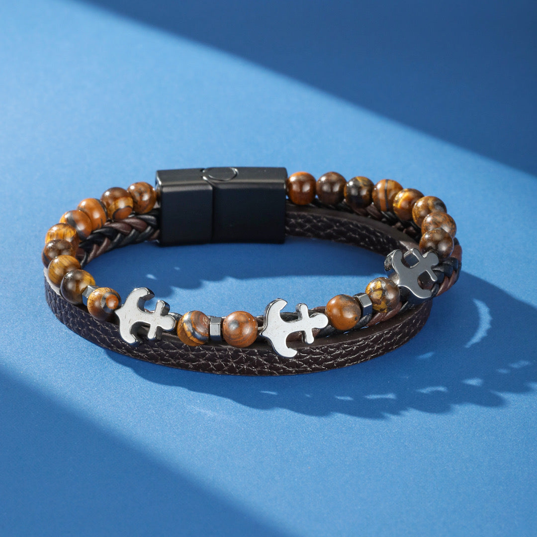 Bracelet Homme Cuir Ancre - Ancre de Lumière