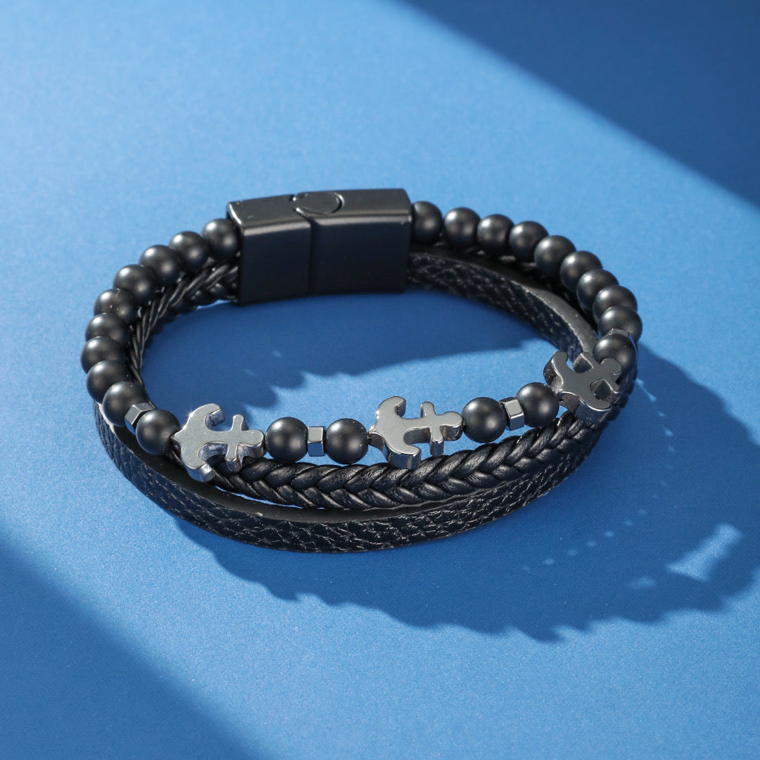 Bracelet Homme Cuir Ancre - Ancre de Lumière