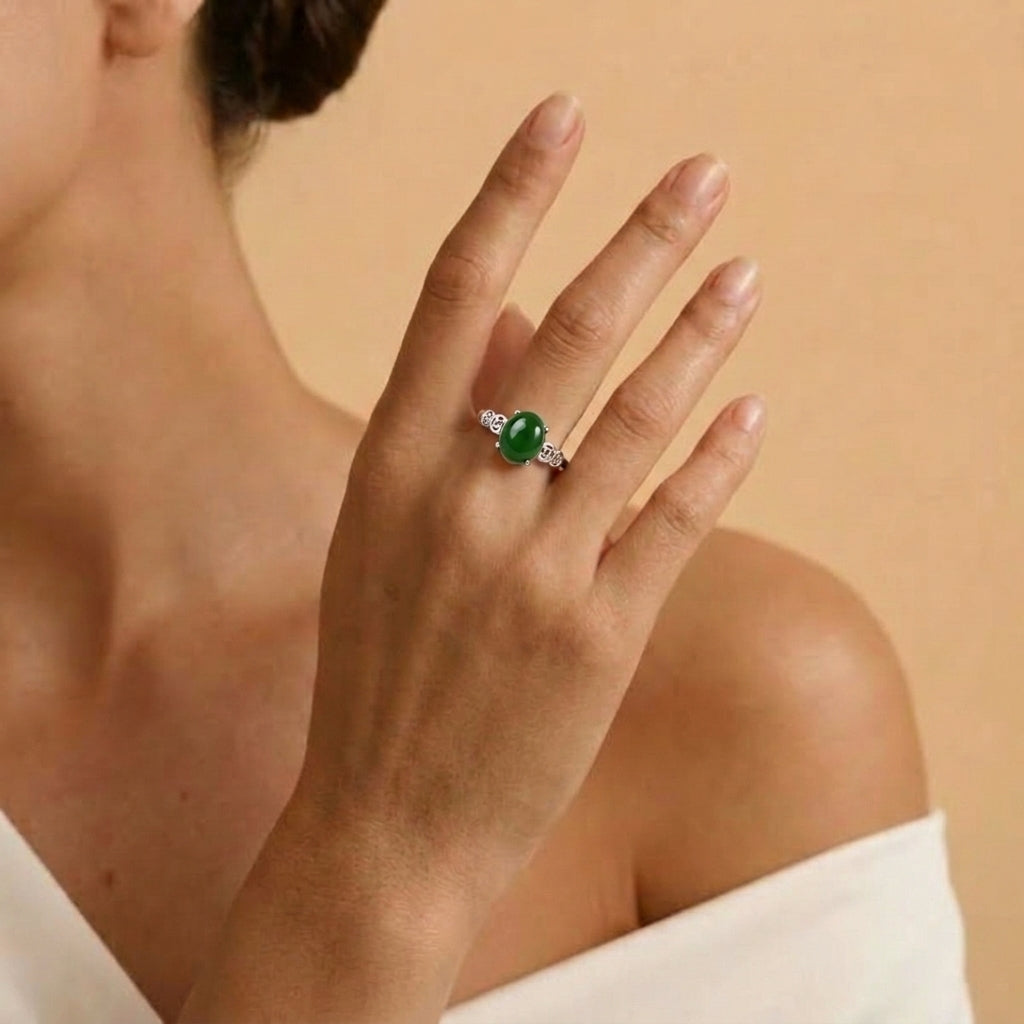Bague Jade – Trésor de Chance, Argent