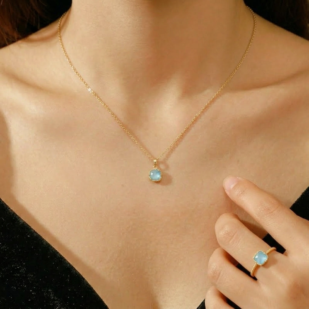 Collier Turquoise – Étreinte du Ciel, Argent Plaqué Or