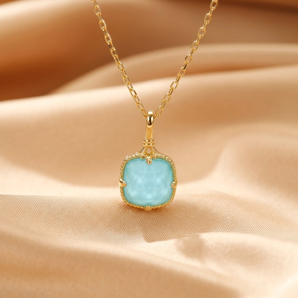 Collier Turquoise – Étreinte du Ciel, Argent Plaqué Or