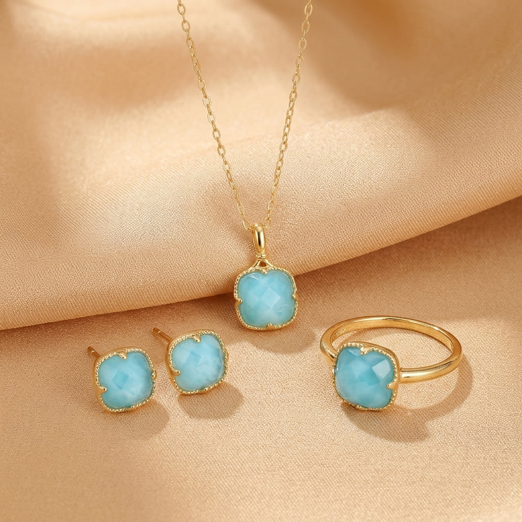Bague Turquoise – Étreinte du Ciel, Argent Plaqué Or