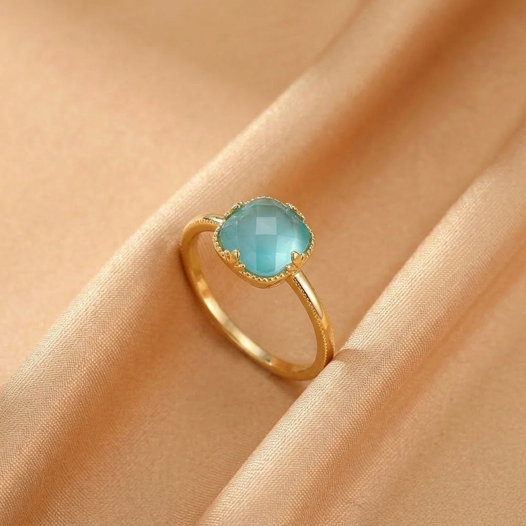 Bague Turquoise – Étreinte du Ciel, Argent Plaqué Or