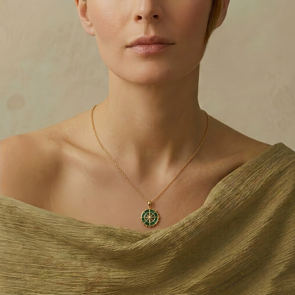 Collier Malachite – Sève Sacrée, Argent Plaqué Or 10k