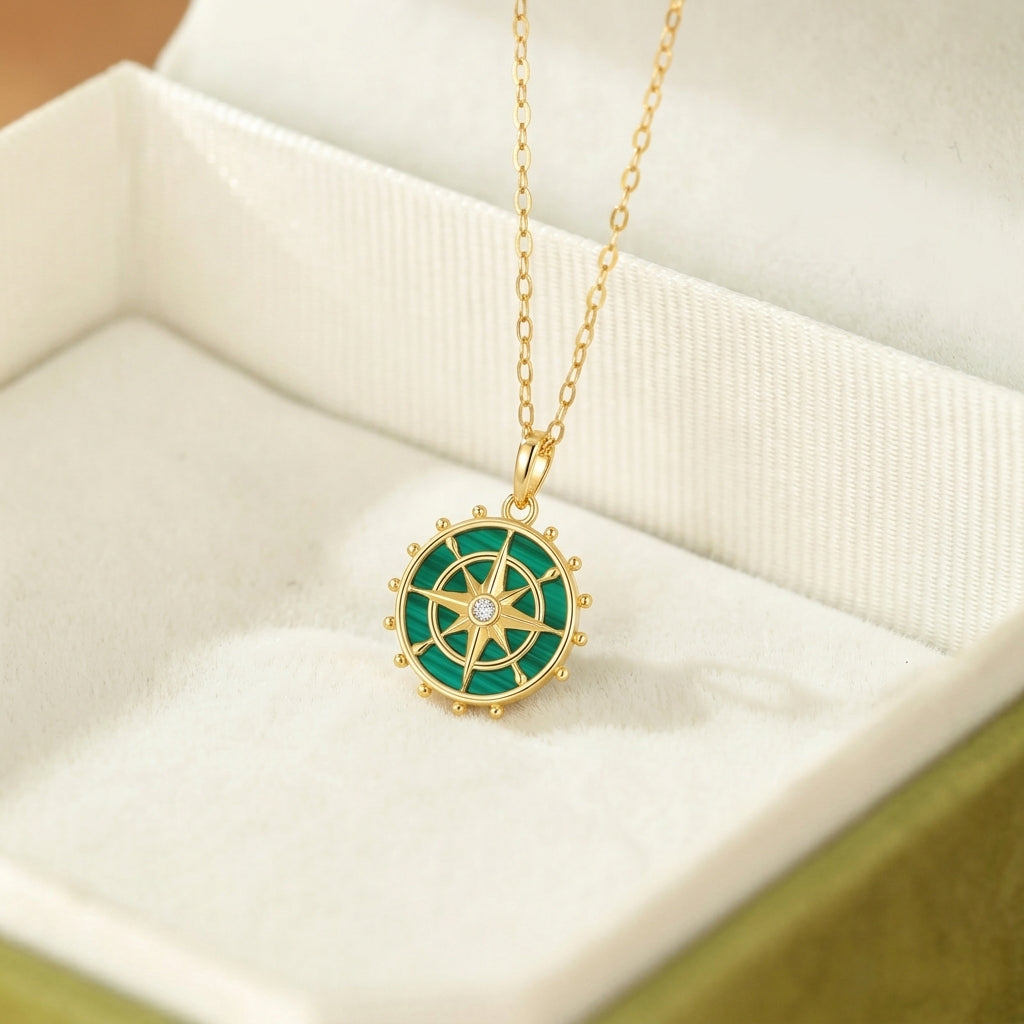 Collier Malachite – Sève Sacrée, Argent Plaqué Or 10k