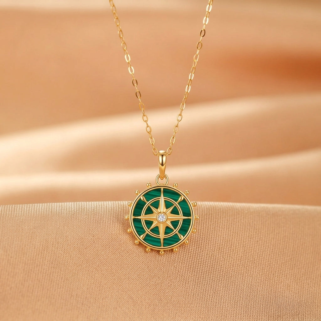 Collier Malachite – Sève Sacrée, Argent Plaqué Or 10k