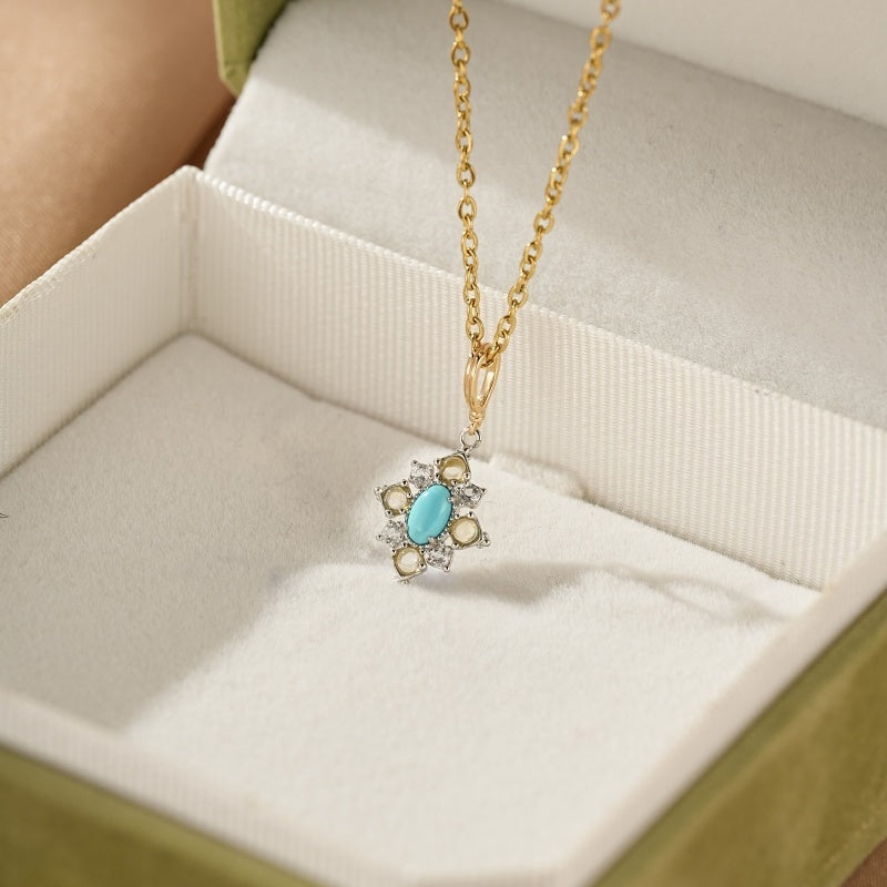 Collier Turquoise et Opale – Lagon Mystique, Argent Plaqué Or
