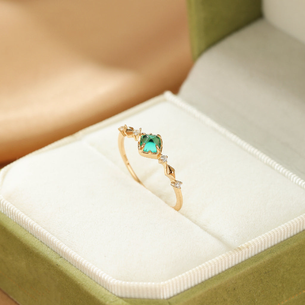 Bague Émeraude – Éclat Précieux, Argent Plaqué Or 14K