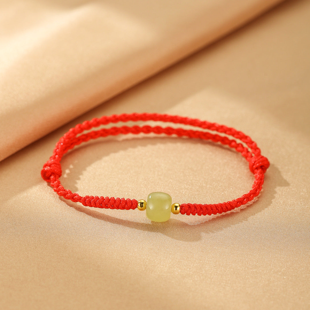 Bracelet Jade Néphrite – Sérénité d'Asie, Cordon Rouge