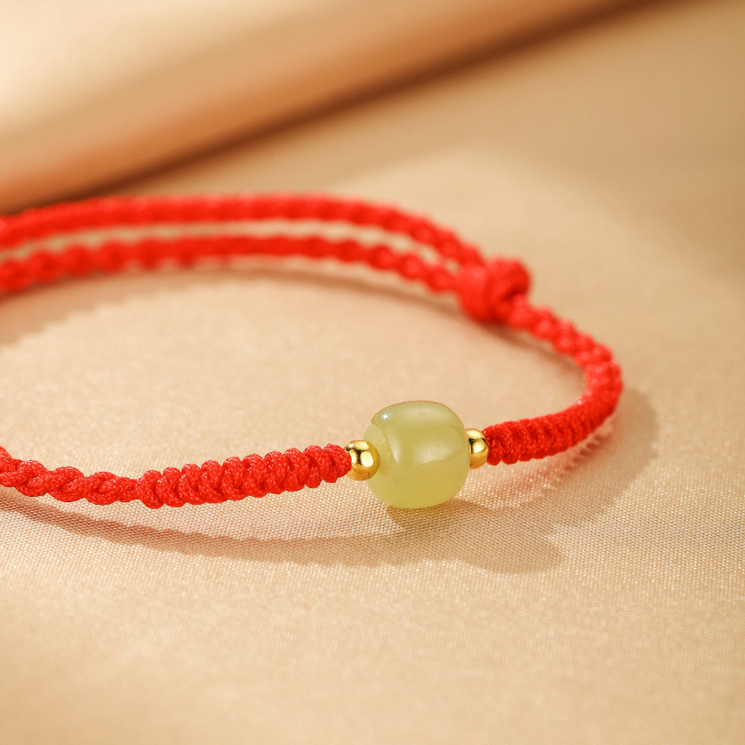 Bracelet Jade Néphrite – Sérénité d'Asie, Cordon Rouge