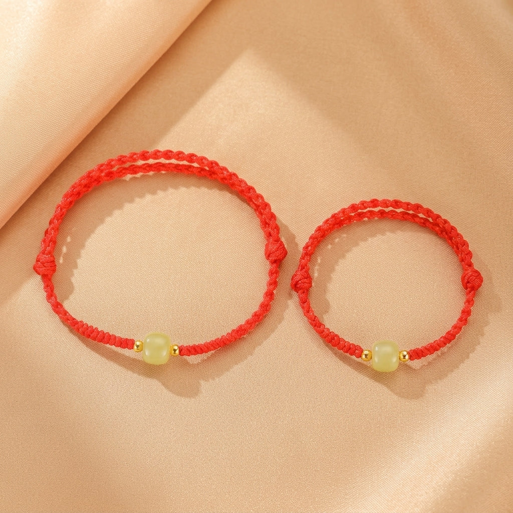 Bracelet Jade Néphrite – Sérénité d'Asie, Cordon Rouge