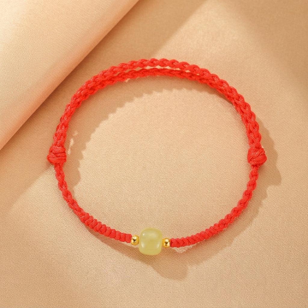 Bracelet Jade Néphrite – Sérénité d'Asie, Cordon Rouge