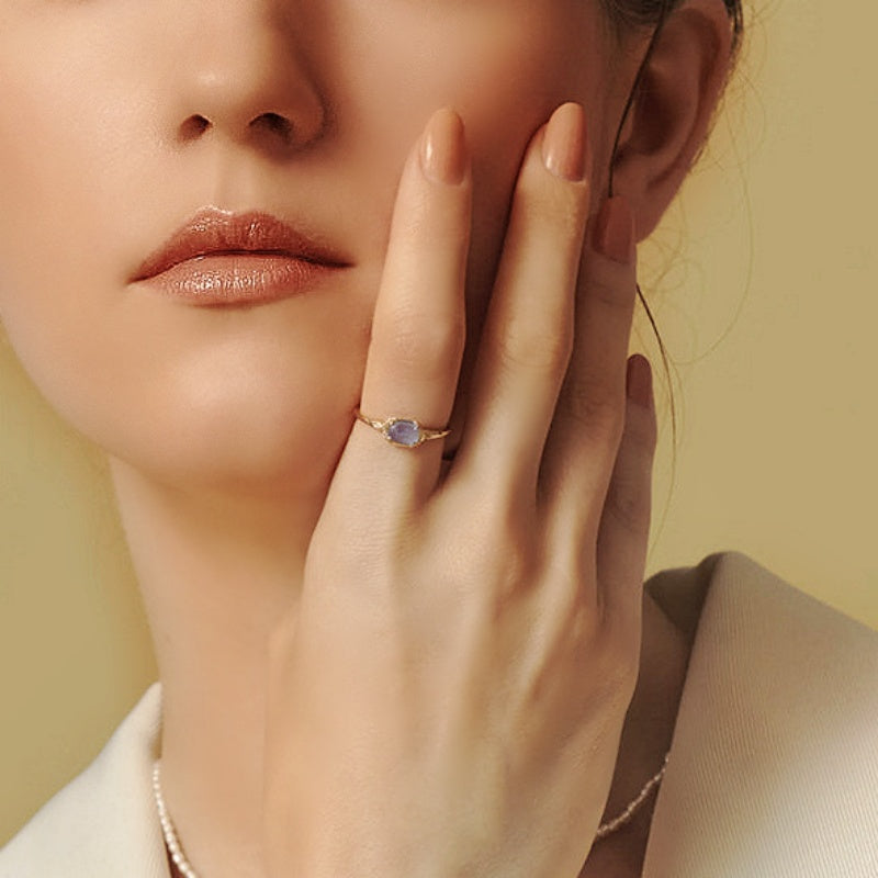 Bague Aigue marine – Trésor Subtil, Argent Plaqué Or