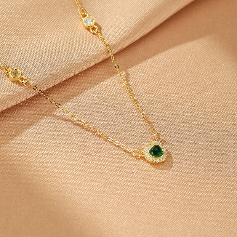 Collier Émeraude – Cœur d'Émeraude, Argent Plaqué Or 18K