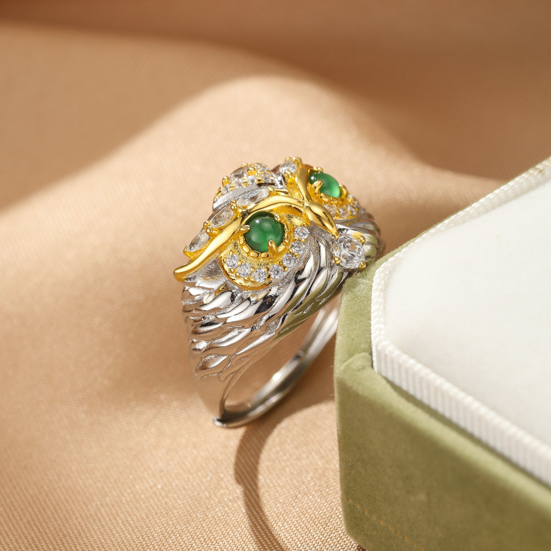 Bague Jade – Hibou, Argent