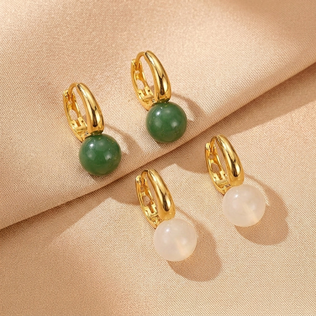 Boucles d'Oreilles Jade Néphrite – Charme Intemporel, Argent Plaqué Or