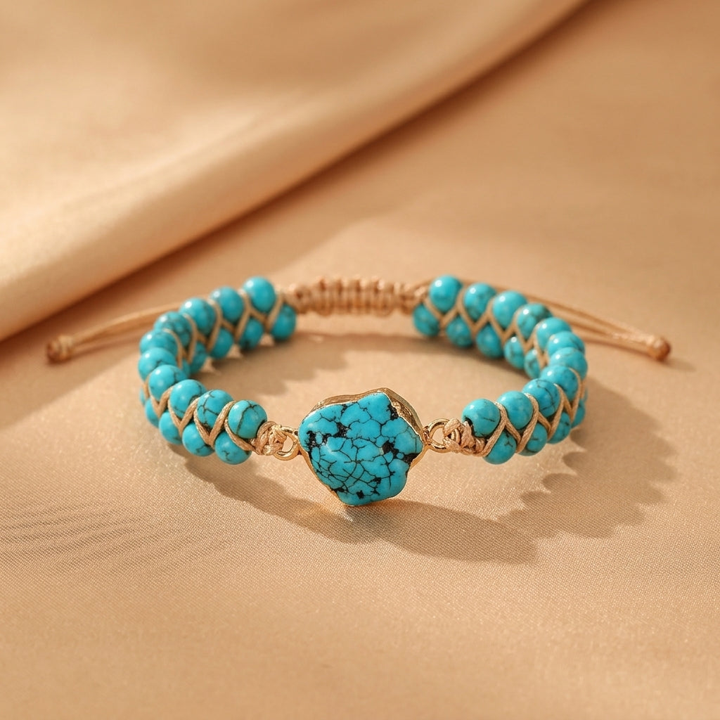 Bracelet Turquoise – Fil d'Amour, Argent Plaqué Or