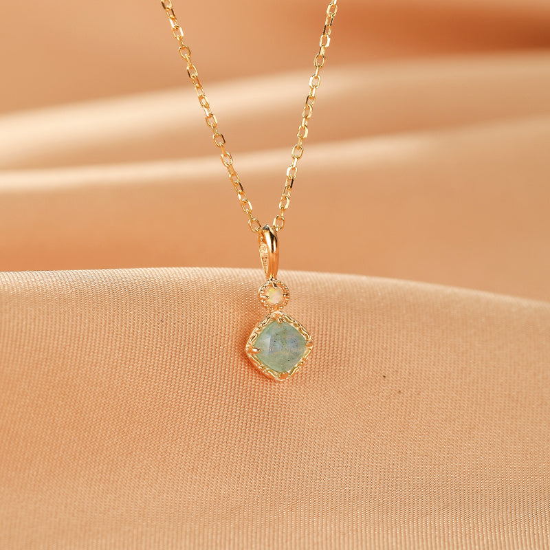 Collier Labradorite et Amazonite – Aura Protectrice, Argent Plaqué Or