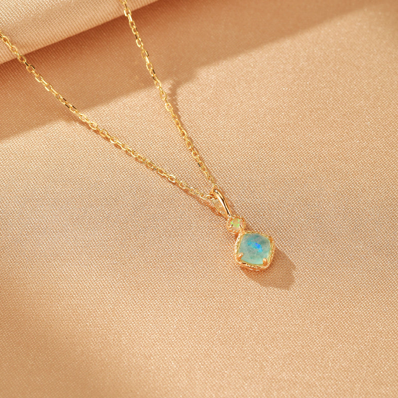 Collier Labradorite et Amazonite – Aura Protectrice, Argent Plaqué Or