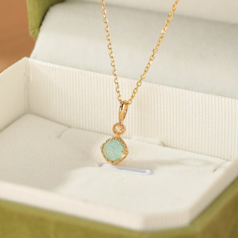 Collier Labradorite et Amazonite – Aura Protectrice, Argent Plaqué Or