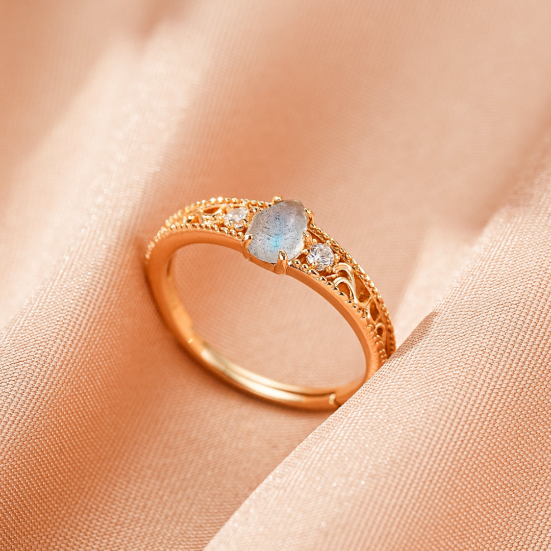 Bague Labradorite - Lumière Intérieure, Argent Plaqué Or 10K